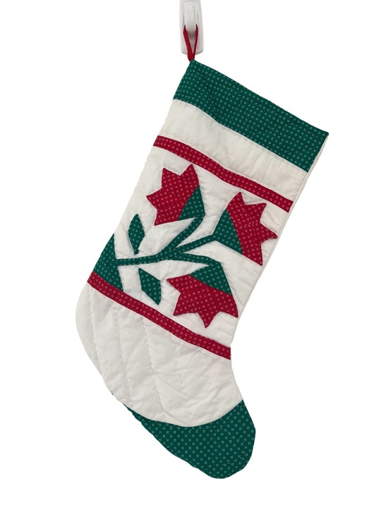 Handmade Other - Handmade Quilted Christmas Stocking Floral Appliqué Red Green